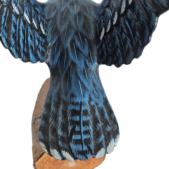 Handcrafted Blue Jay Bird Figurine On Wooden Base - Picture 9 of 12